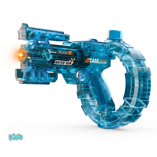 Soakd electric water blaster in black, full-auto drum magazine toy